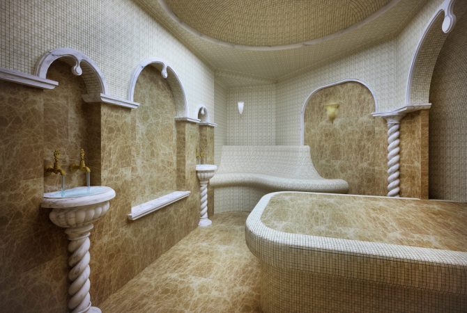 Turkish steam room made of marble and mosaics